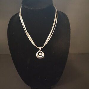 Lia Sophia Triple Strand Necklace with Rhinestone Ball in Hoop & Lobster Clasp